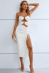 Cutout Strapless Drawstring Detail Split Bandage Dress-6