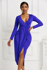 High-low Ruched Surplice Long Sleeve Dress-8