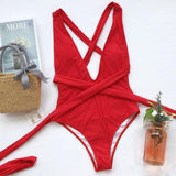 Halter Neck Deep V Tied One-Piece Swimsuit-8