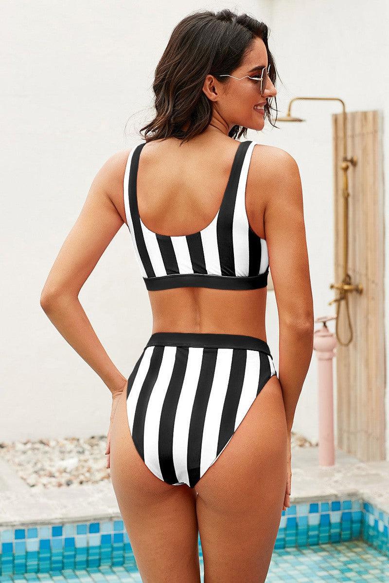 Striped Tank High Waist Bikini-9