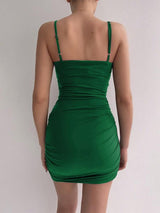 Twisted Ruched Spaghetti Strap Dress-8