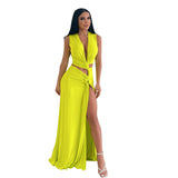 Women's Solid Color Deep V-Neck Dress – Hollow-Out Slim Fit Long Dress | Elegant & Sexy Fashion