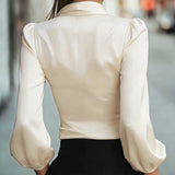 Satin V-Neck Tie Waist Blouse