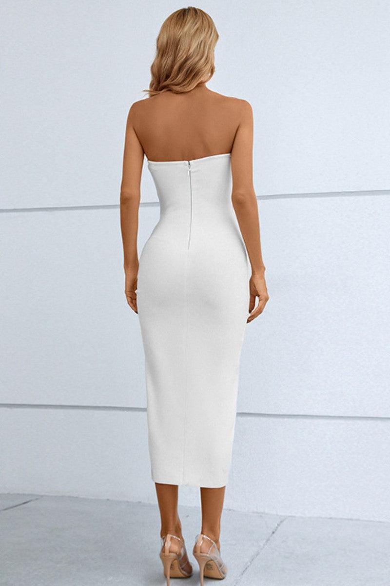 Cutout Strapless Drawstring Detail Split Bandage Dress-7