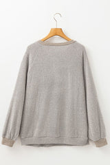 Contrast Quarter Button Round Neck Long Sleeve Top-10