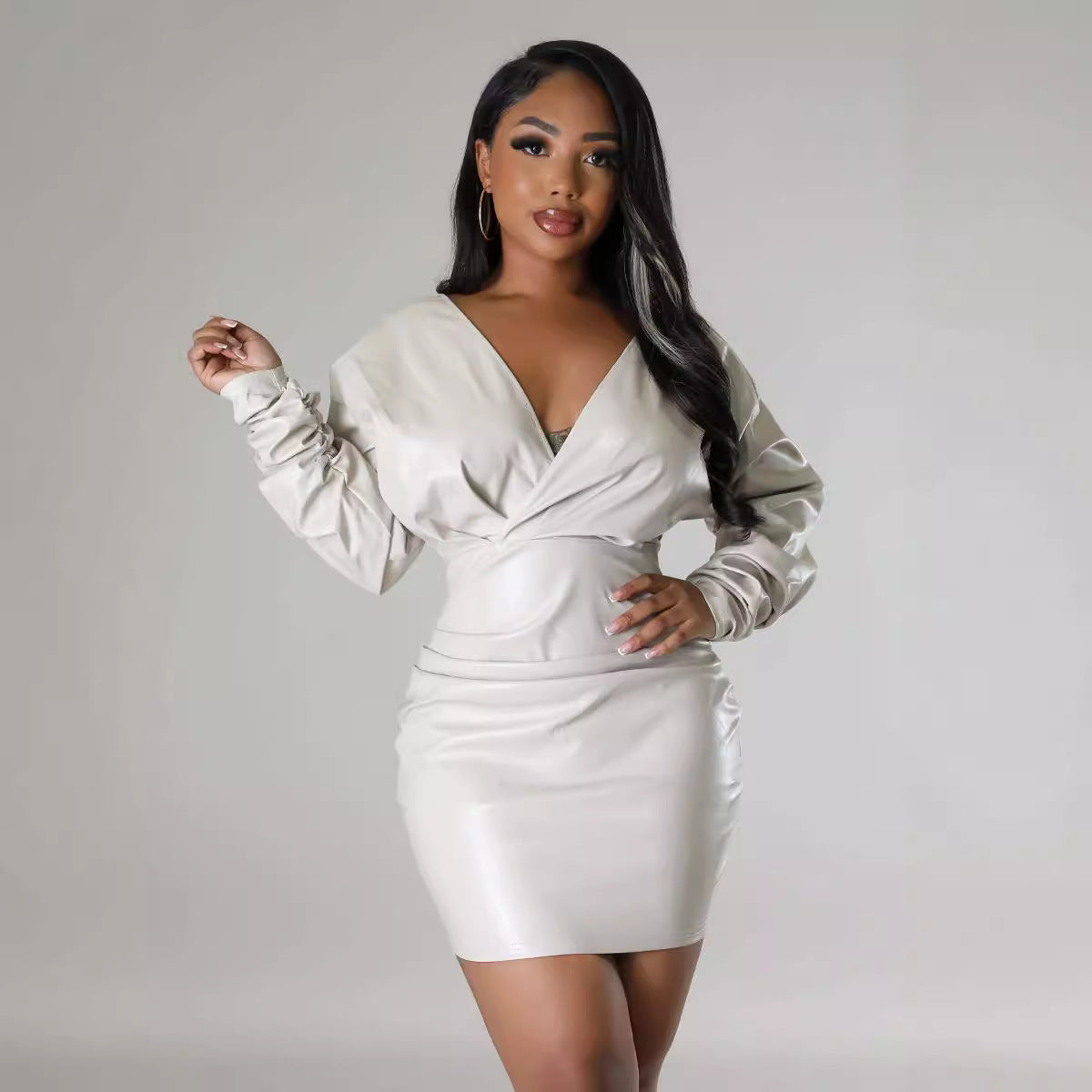 Chic High-Stretch Leather Mini Dress