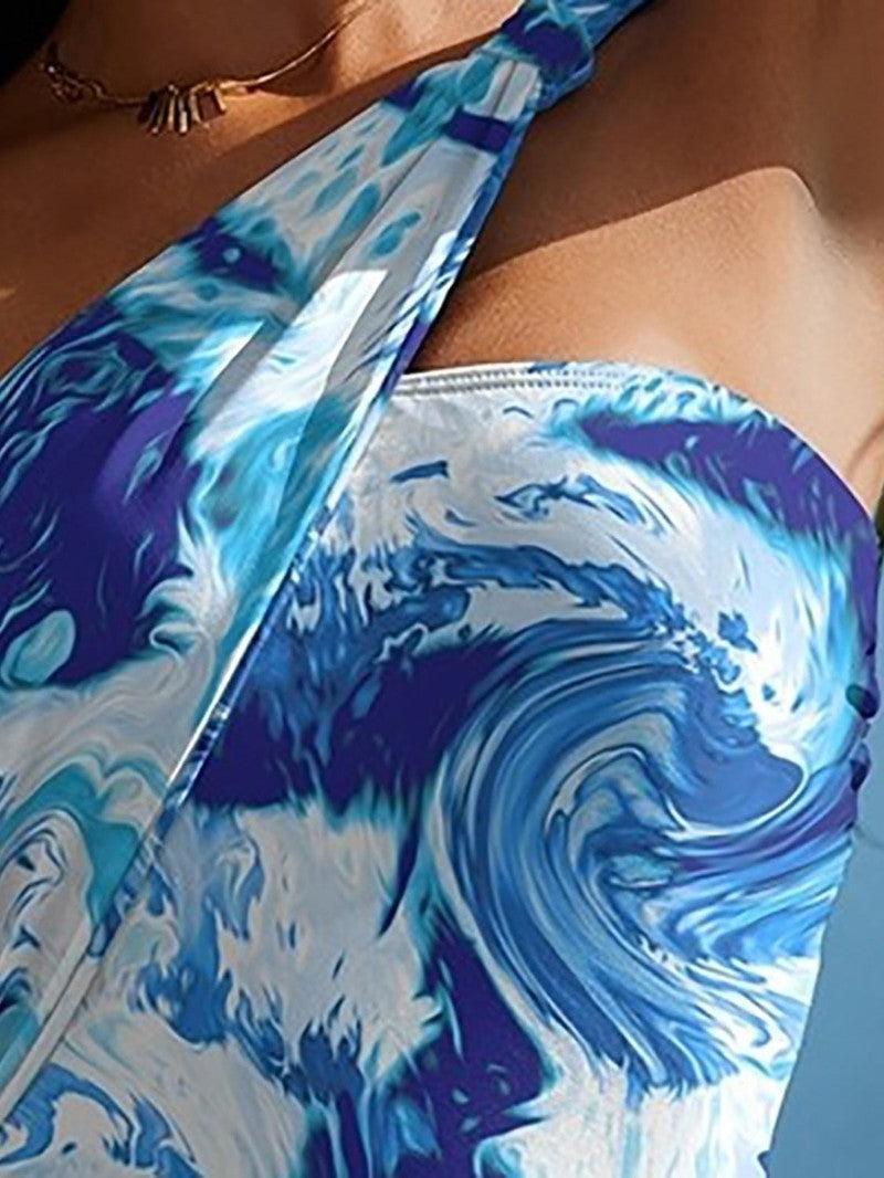 FAM-FAM Cutout Printed One-Shoulder One-Piece Swimwear-3