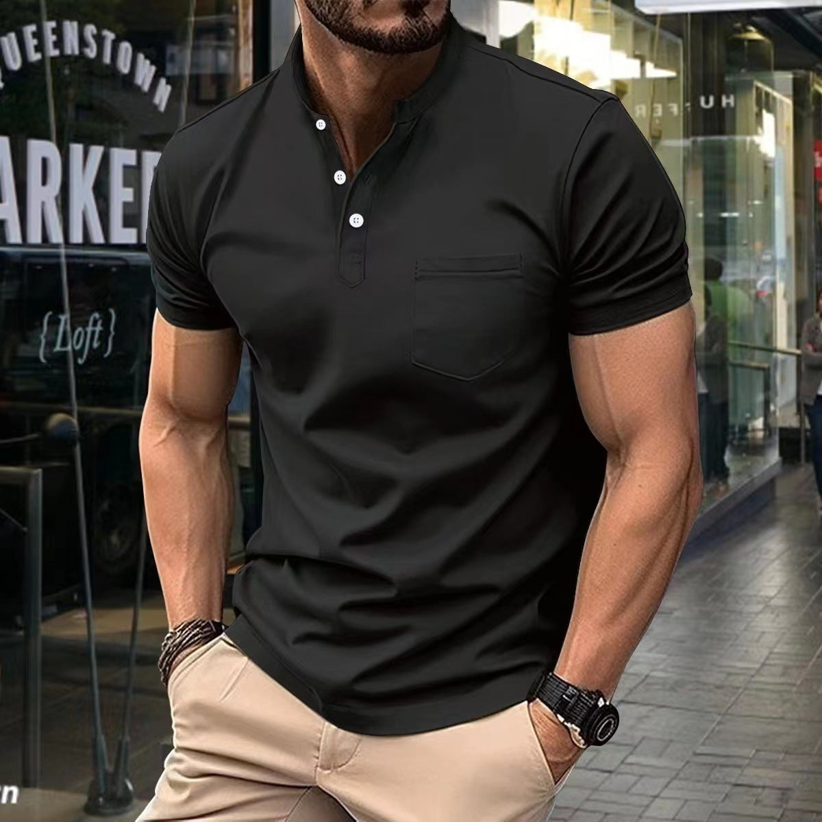 Chic Summer V-Neck Polo Shirt | Short-Sleeved Button-Up Top