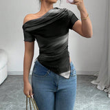 One-Shoulder Tie Dye Mesh Tee