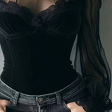 Lace Trim Lantern Sleeve Blouse