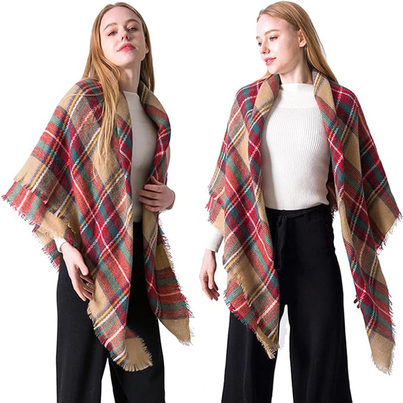 59 X 59in Women Scarf Plaid Tassel Soft Warm Blanket Scarves Womens Shawl Wraps