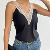 Women's V-Neck Lace Patchwork Vest Top | Casual Vacation Daily Wear