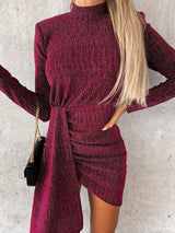 Heathered Mock Neck Long Sleeve Mini Dress-6