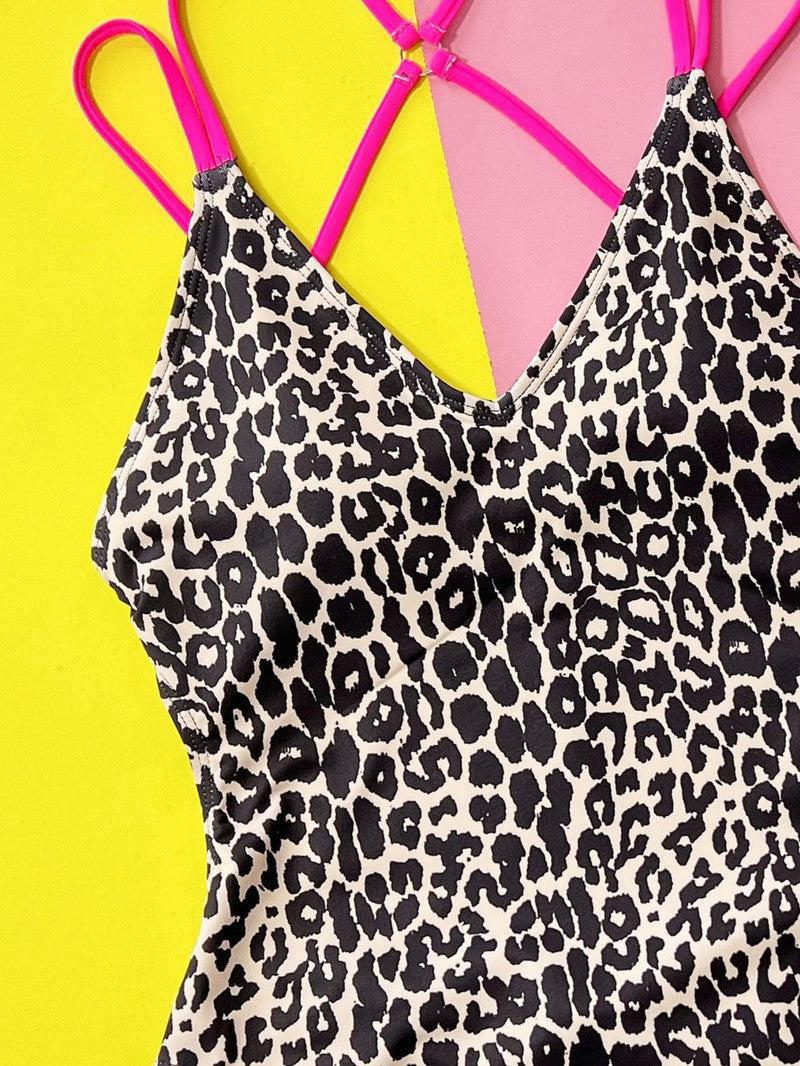 Leopard Plunge Spaghetti Strap One-Piece Swimwear-9