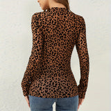 Sheer Leopard Stand Collar Top