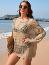 Backless Boat Neck Long Sleeve Cover Up-15