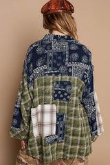 POL Patchwork Plaid Button Up Shirt-4