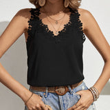 Women's Solid Color Loose V-Neck Camisole Vest | Casual Lace Trimmed Top