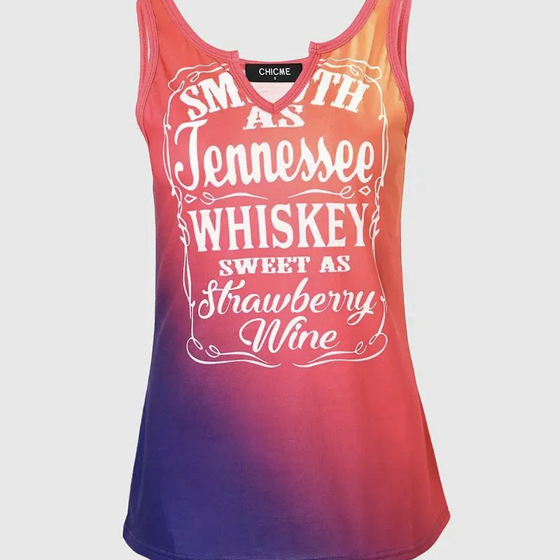 Women's V-Neck Gradient Color Printed Tank Top – Versatile & Stylish