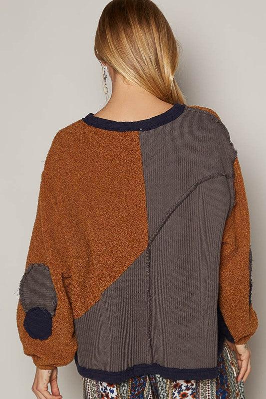 POL Color Block Half Zip Dropped Shoulder Sweatshirt-2