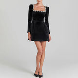 Velvet Rhinestone Mini Dress