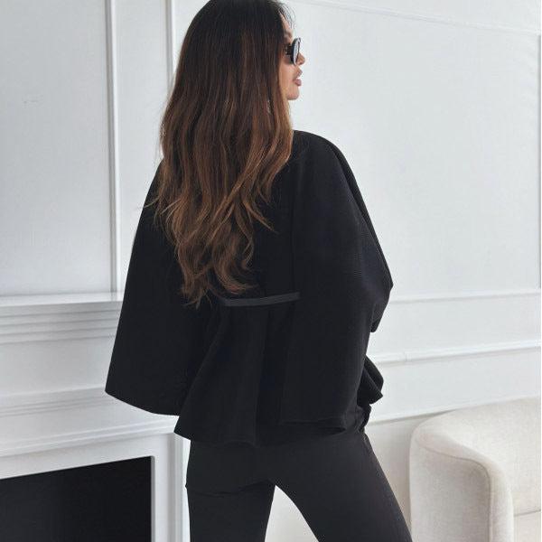 New Stand Collar Batwing Sleeves Cloak Top – Woolen Sweater Jacket with Belt | Elegant & Fashionable Outerwear for Women-5