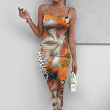 Ladies' Leopard Print Off-Shoulder Dress – Elegant Suspender Style for Vacation Glam