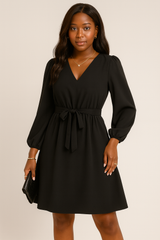 Jesienno-zimowa europejska i amerykańska odzież damska z długim rękawem Mała koronkowa sukienka z dekoltem w szpic