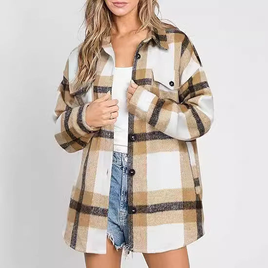 Chic Plaid Buckle Jacket for Women