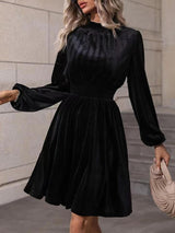 Velvet Mock Neck Midi Dress