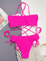 Halter Neck Drawstring Detail Bikini Set-3