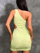 One Shoulder Cutout Mini Dress-12