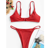 Women's Beach Split Swimsuit-Red-1