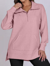 ฺHigh-Low Quarter Zip Long Sleeve Sweatshirt-Blush Pink-19