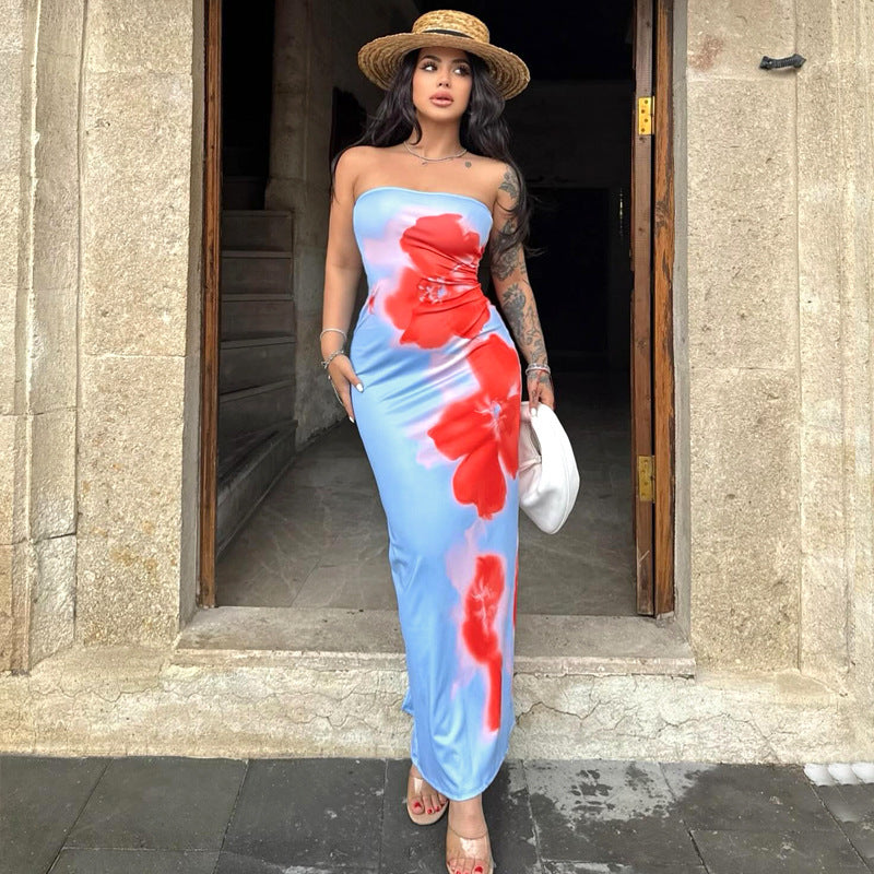 Women's Slim Slit Tube Dress – Sexy Long Dress for Summer, Party & Beach