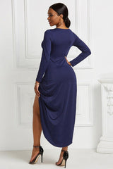 High-low Ruched Surplice Long Sleeve Dress-25