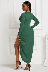 High-low Ruched Surplice Long Sleeve Dress-20