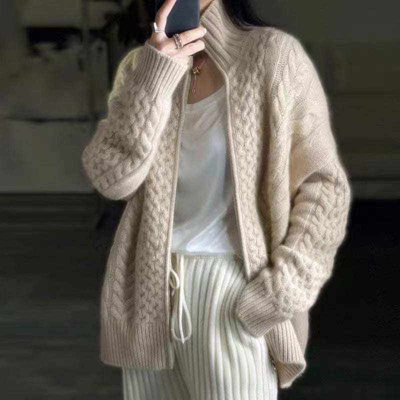 Chic High-Collar Knit Cardigan