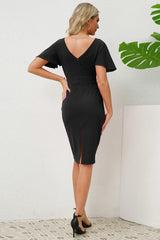 Slit Round Neck Flutter Sleeve Dress-8