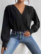 Perfee Surplice Ruched Long Sleeve Bodysuit-6