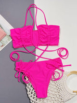 Halter Neck Drawstring Detail Bikini Set-2