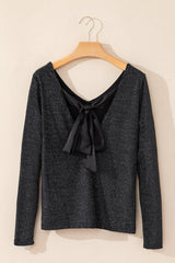 Bowknot V-Neck Long Sleeve Blouse-9