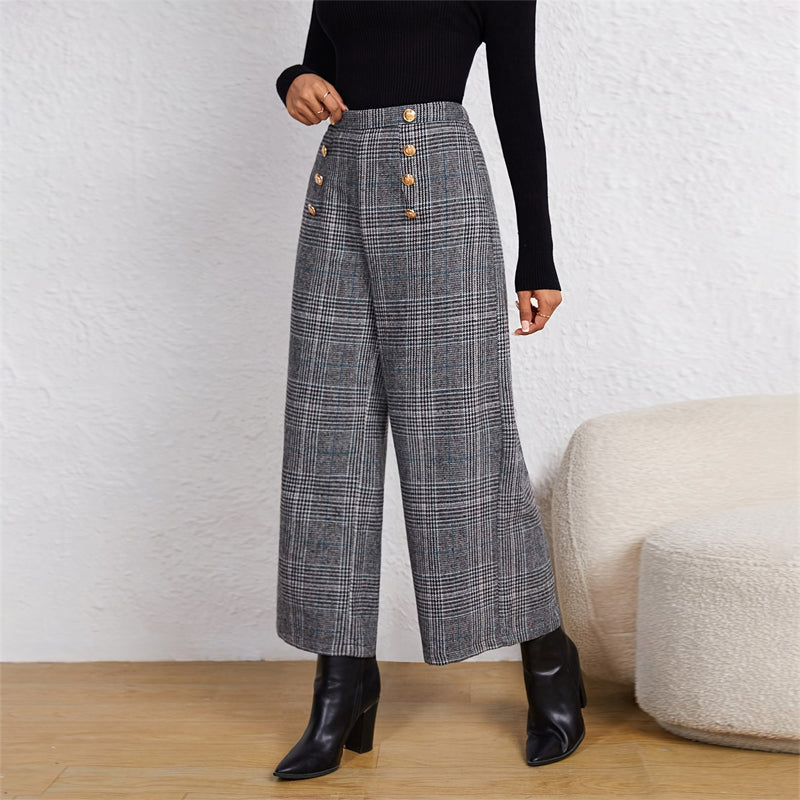 Plaid Wide Leg Office Pants