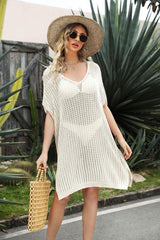 Openwork Side Slit Cover-Up Dress-21