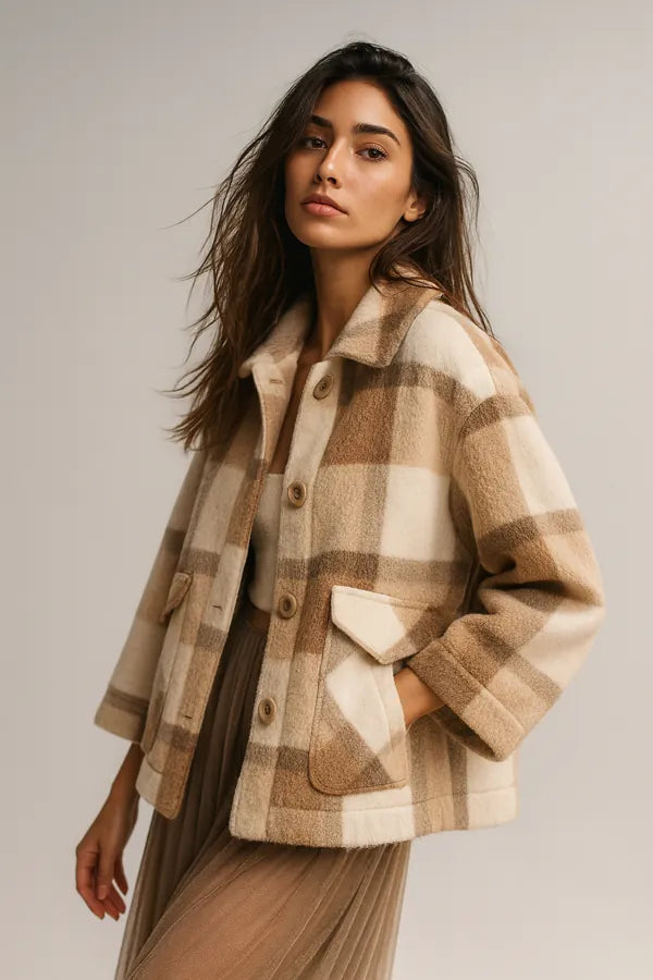 Modny damski płaszcz ze sztucznego futra z mieszanki wełny