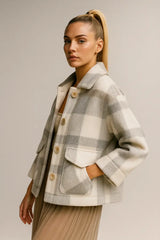 Modny damski płaszcz ze sztucznego futra z mieszanki wełny