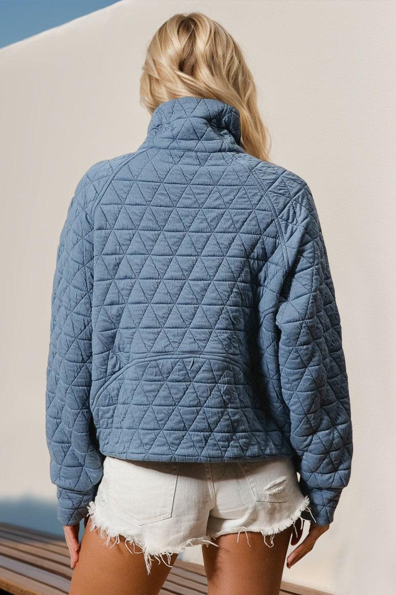 Double Take Half Zip Long Sleeve Quilted Sweatshirt with Pocket-8