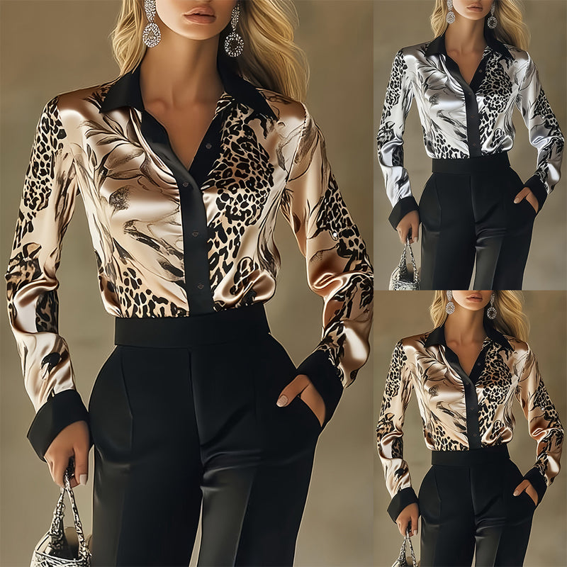Satin Print Long Sleeve Blouse