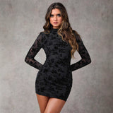 Hollow-out Flocking Sheath Slim Dress For Women