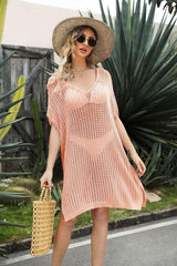 Openwork Side Slit Cover-Up Dress-Tangerine-16